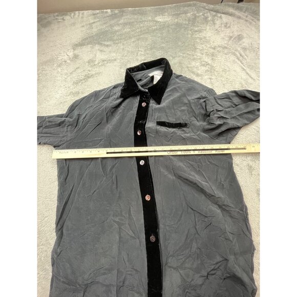 Diane Gilman Womens Large Black Silk & Velvet Long Sleeve Shirt Cottage Core - Picture 4 of 8